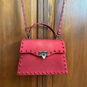 Red Jelly Studded Bag Purse Satchel